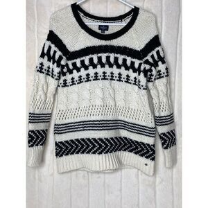 AE American Eagle Cable Knit Sweater Womens S Black‎ Cream Wool Blend